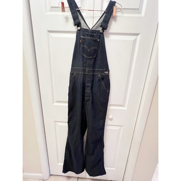 vintage flared levis orange tab dark wash womens overalls - Picture 12 of 14